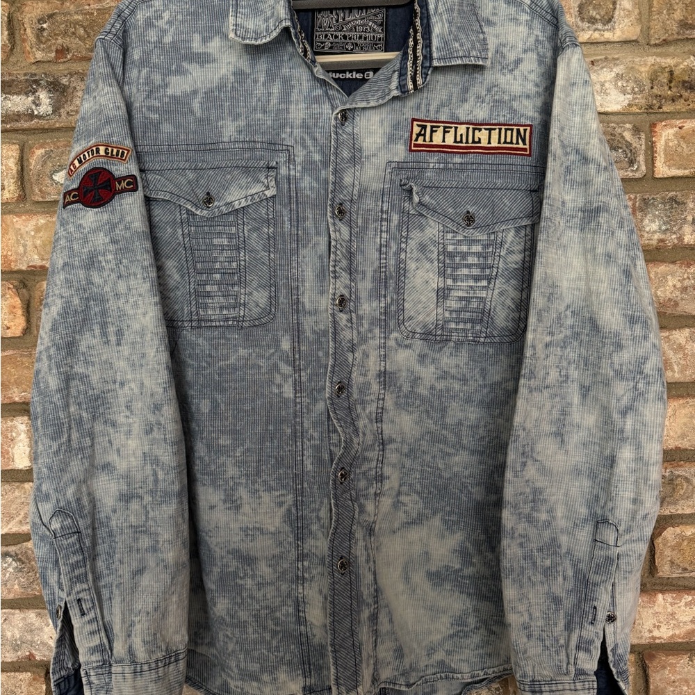 Affliction Blue Acid Wash Casual Shirt
